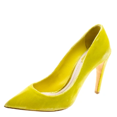 Pre-owned Dior Florescent Yellow Velvet Pointed Toe Pumps Size 37.5