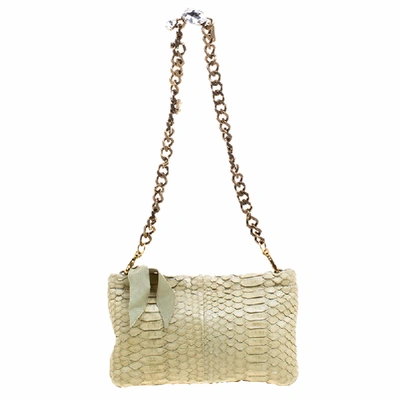 Pre-owned Lanvin Mint Green Python Crystals Embellish Chain Clutch