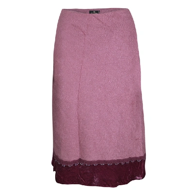 Pre-owned Etro Pink Wool Blend Velvet Trim Bead Detail Midi Skirt S