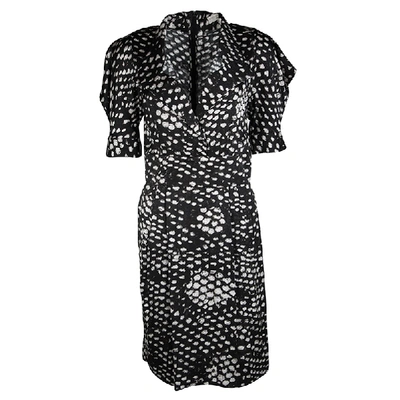 Pre-owned Stella Mccartney Monochrome Printed Silk Short Sleeve Dress S In Black