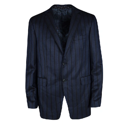 Pre-owned Etro Navy Blue Striped Wool Silk Blend Mineide Regular Fit Blazer L