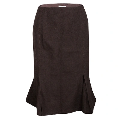 Pre-owned Valentino Brown Wool High Waist Inverted Pleat Skirt L