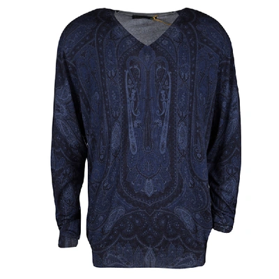 Pre-owned Etro Blue Paisley Printed Wool And Cashmere Blend Sweater 3xl