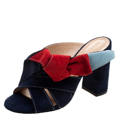 Pre-owned Chloé Navy Blue Suede Nellie Bow Mules Size 38