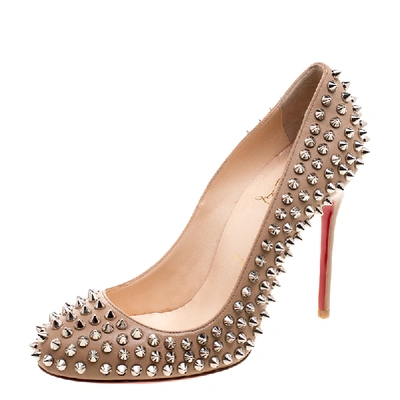 Pre-owned Christian Louboutin Beige Leather Fifi Spike Pumps Size 37.5