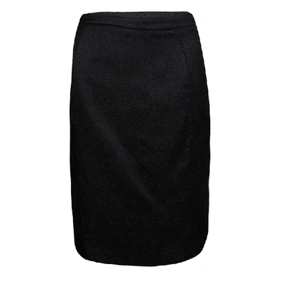 Pre-owned Armani Collezioni Black Textured Wool Silk Pencil Skirt S