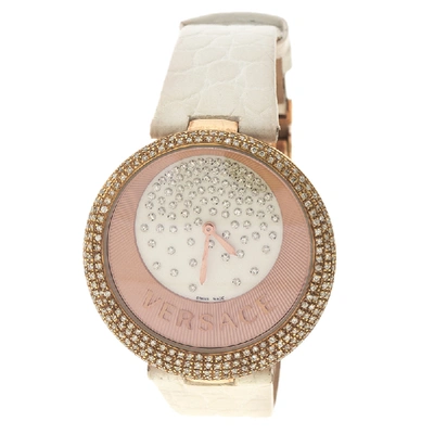Pre-owned Versace Cream Rose Gold Plated Steel Perpetuelle 87q Women's Wristwatch 40 Mm