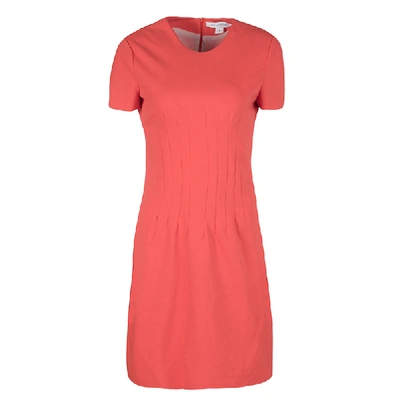 Pre-owned Diane Von Furstenberg Atomic Orange Fitted Short Sleeve Yazmine Dress S
