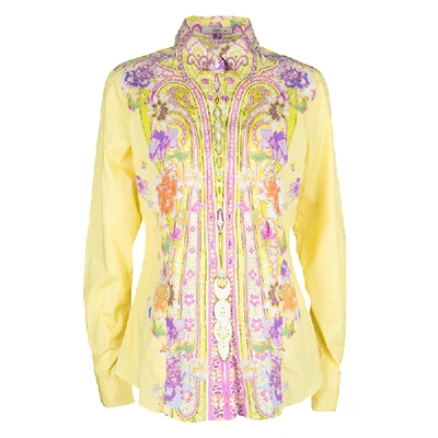 Pre-owned Etro Yellow Floral Printed Cotton Long Sleeve Button Front Shirt L