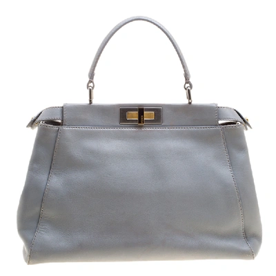 Pre-owned Fendi Grey Leather Medium Peekaboo Top Handle Bag