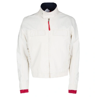 Pre-owned Prada Off White Gore Tex Contrast Stitch Detail Zip Front Jacket Xl