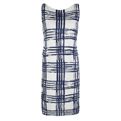 Pre-owned Balenciaga Knits Navy Blue And White Abstract Checked Silk Dress S