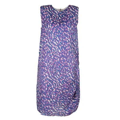 Pre-owned Lanvin Multicolor Animal Printed Silk Frayed Hem Pleat Detail Sleeveless Dress M