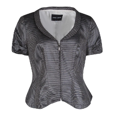 Pre-owned Giorgio Armani Dark Grey Dotted Jacquard Short Sleeve Zip Front Jacket L