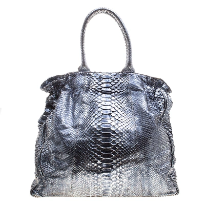 Pre-owned Zagliani Metallic Python Shopper Tote