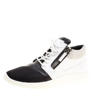 Pre-owned Giuseppe Zanotti Monochrome Leather And Mesh Megatron Lace Up Sneakers Size 40 In Black