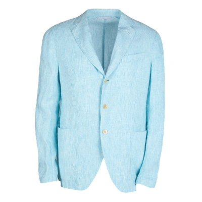 Pre-owned Armani Collezioni Blue Pinstriped Linen Blazer L