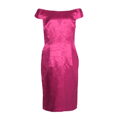 Pre-owned Dior Fuschia Pink Satin Boat Neck Sheath Dress Xl