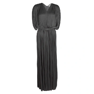 Pre-owned Lanvin Grey Draped Plisse Gathered Belted Maxi Dress S