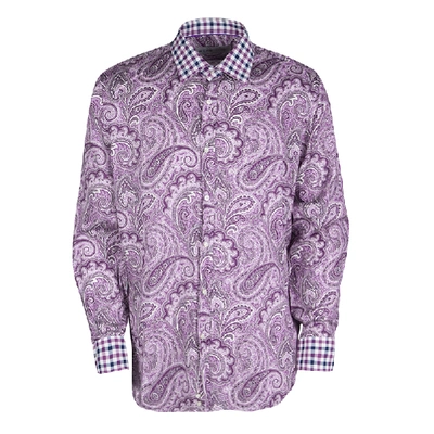 Pre-owned Etro Purple Paisley Printed Cotton Checked Collar And Cuff Detail Long Sleeve Shirt M