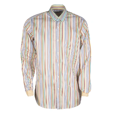 Pre-owned Etro Multicolor Striped Cotton Contrast Cuff Detail Long Sleeve Shirt L