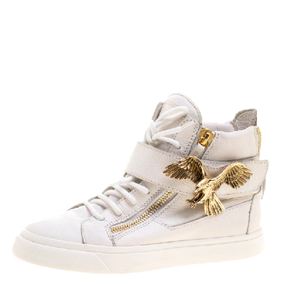 Pre-owned Giuseppe Zanotti White Leather Eagle High Top Sneakers Size 38