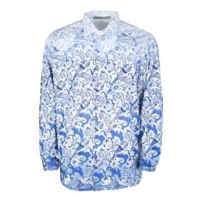 Pre-owned Etro White And Blue Paisley Printed Cotton Long Sleeve Button Front Shirt Xl