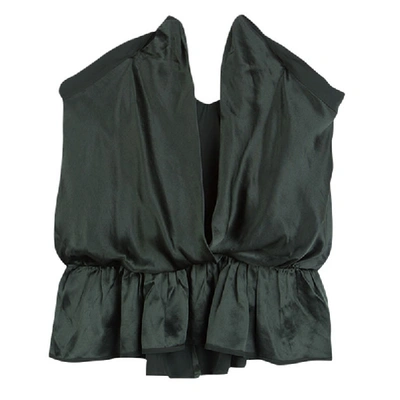 Pre-owned Chloé Forest Green Draped Satin High Low Peplum Crop Top S