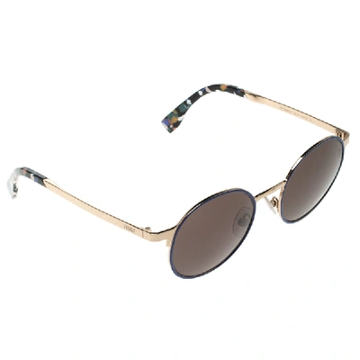 Pre-owned Fendi Black/gold Plated Ff0090/s Round Sunglasses