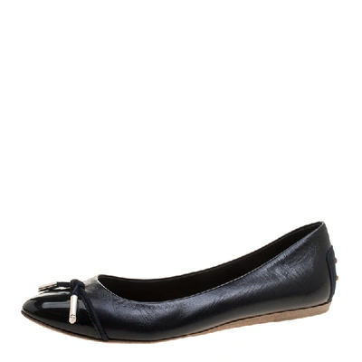 Pre-owned Tod's Navy Blue Leather Cap Toe Ballet Flats Size 36