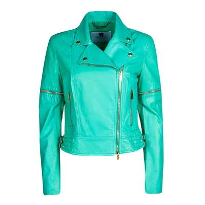 Pre-owned Blumarine Green Lamb Leather Zip Front Jacket M