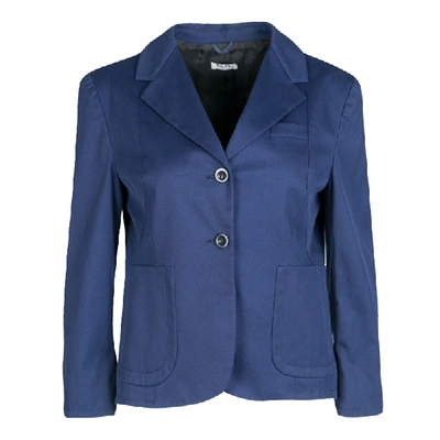 Pre-owned Miu Miu Navy Blue Top Stitch Detail Cropped Blazer M