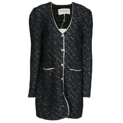 Pre-owned Emilio Pucci Black Wool Lurex Knit Detail Coat Xl