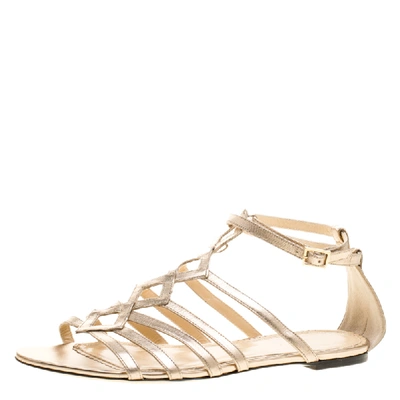 Pre-owned Charlotte Olympia Metallic Beige Leather Magdalena Flat Sandals Size 41