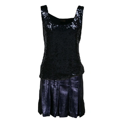 Pre-owned Fendi Metallic Sequined Bodice Drop Waist Pleated Sleeveless Dress S