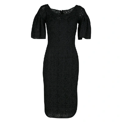 Pre-owned Dolce & Gabbana Black Scalloped Edge Applique Lace Sheath Dress S
