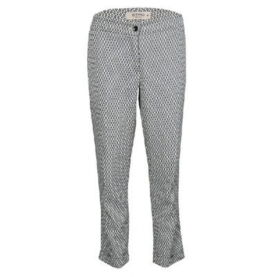 Pre-owned Etro Monochrome Jacquard Cropped Pants M In Black