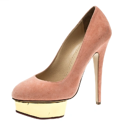 Pre-owned Charlotte Olympia Salmon Pink Suede Dolly Platform Pumps Size 39