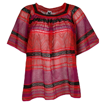 Pre-owned M Missoni Multicolor Striped Perforated Textured Knit Top M