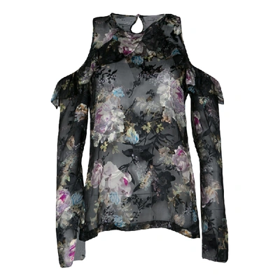 Pre-owned Preen By Thornton Bregazzi Floral Print Devore Chiffon Cold Shoulder Alva Top S In Black