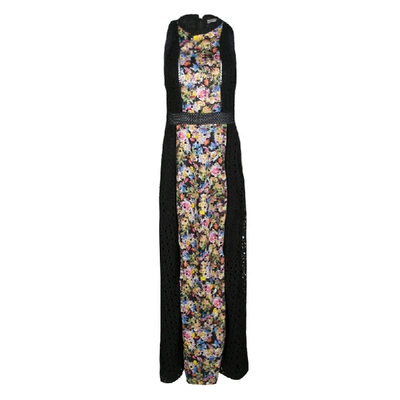Pre-owned Mary Katrantzou Black Cotton Eyelet Embroidered Floral Printed Alyss Dress M