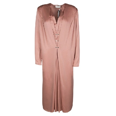 Pre-owned Lanvin Peach Pleat Detail Long Sleeve Dress S In Pink