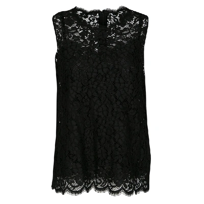 Pre-owned Dolce & Gabbana Black Floral Lace Sleeveless Top M
