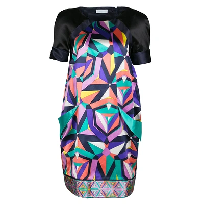 Pre-owned Emilio Pucci Geometric Printed Satin Pocket Detail Shift Dress S In Multicolor