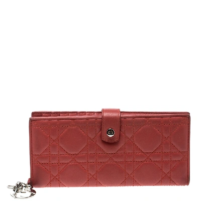 Pre-owned Dior Red Cannage Leather Continental Wallet