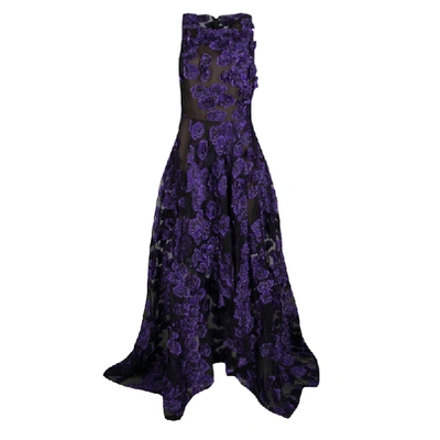 Pre-owned Jason Wu Purple Floral Applique And Jacquard High Low Gown M