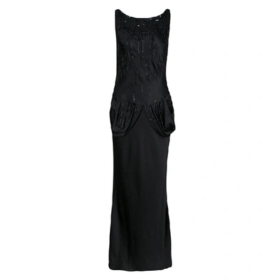 Pre-owned Dior Black Embellished Draped Sleeveless Gown M