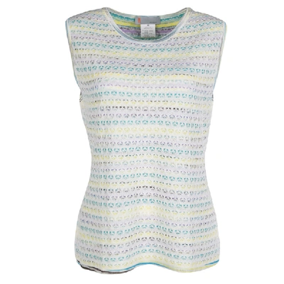 Pre-owned M Missoni Multicolor Striped Floral Crochet Knit Sleeveless Top L