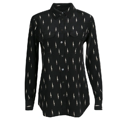 Pre-owned Equipment Kate Moss For  Black Lightning Bolt Print Silk Slim Signature Shirt S