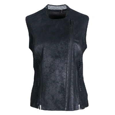 Pre-owned Elie Tahari Black Distressed Lamb Leather Victoria Vest M